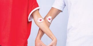 Blood Donation. World Blood Donor Day. Man And Woman After Giving Blood. Save Lives Concept.