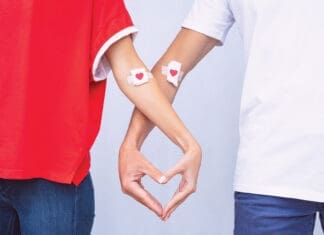 Blood Donation. World Blood Donor Day. Man And Woman After Giving Blood. Save Lives Concept.