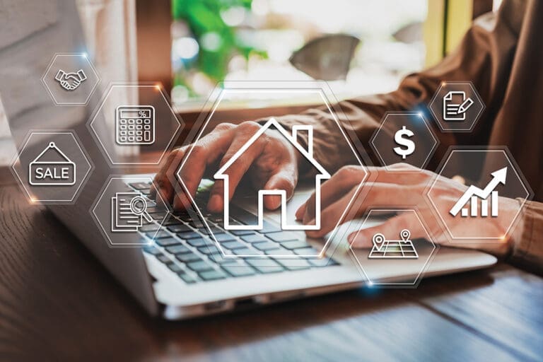 Businessman Using Laptop To Search, Planning And Investing In Real Estate, Property Management Concept